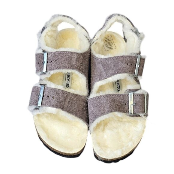 Birkenstock Womens Milano Shearling Sandals, Faded Purple, Narrow,Suede, 37 / 6 - Picture 7 of 8